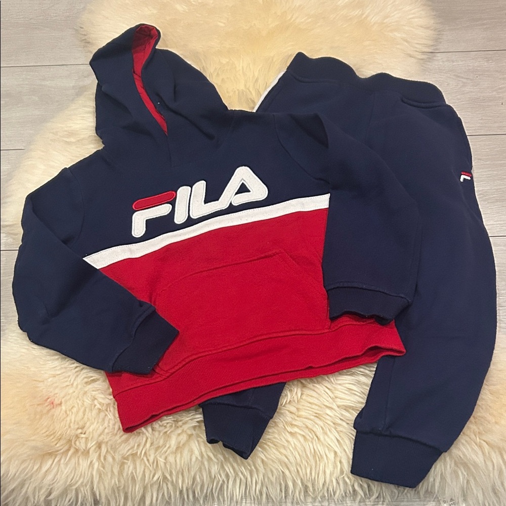 Fila Kids Navy and Red Hoodie Set